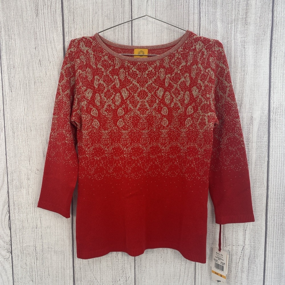 Ruby Rd Sweater Womens SMALL Red Silver Gradient Snake Holiday Metallic Classic